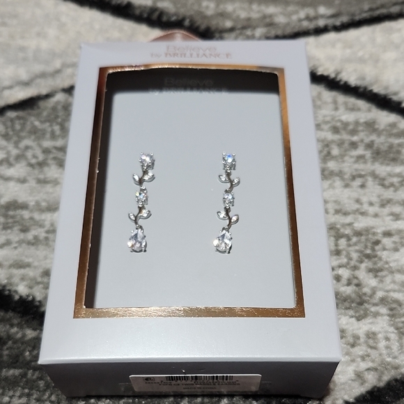 BELIEVE BY BRILLIANCE CUBIC ZIRCONIA TWIG DANGLE EARRING FINE SILVER PLATED - Picture 1 of 9